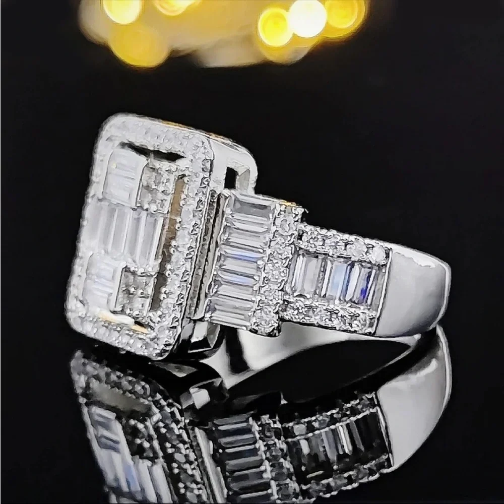 NEW Luxury Rectangle Engagement Anniversary Diamond Ring - Picture 3 of 5